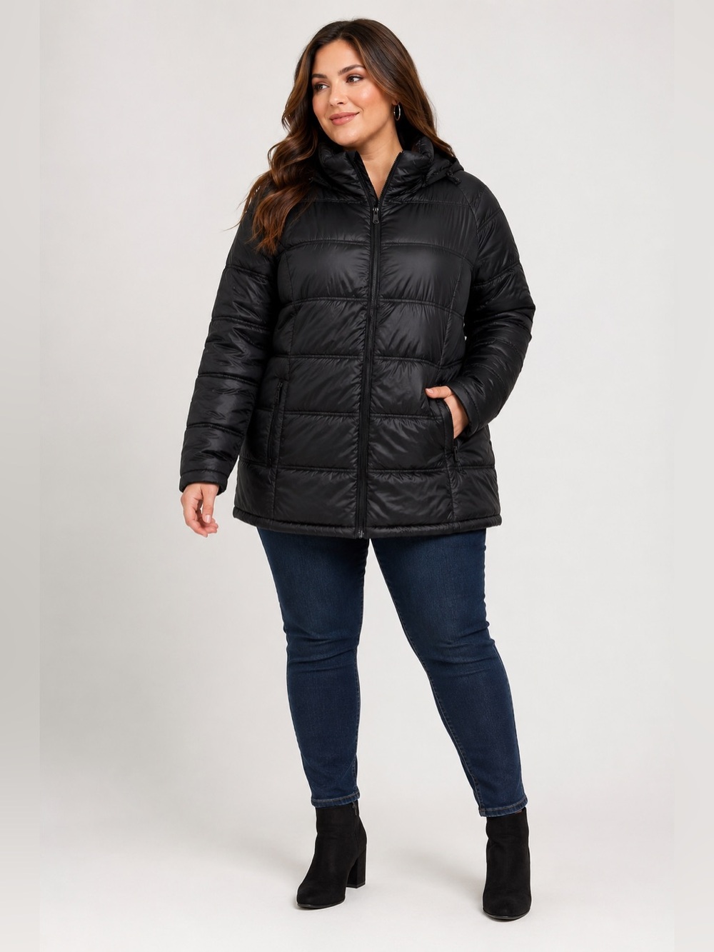 Penningtons Black Puffer Coat Winter Jacket Hood size 2X Down Filled Feathers